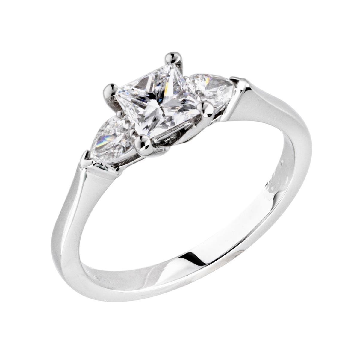 Picture of Harry Chad Enterprises 56873 Princess & Pear Sparkling 3 Stone 2.10 CT Diamond Engagement Ring&#44; Size 6.5