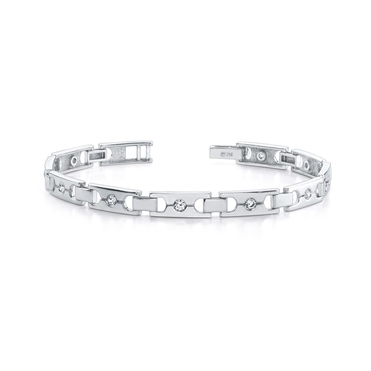 56893 Single Buckle Link 2.50 CT Round Cut Diamonds Bracelet, 14K White Gold