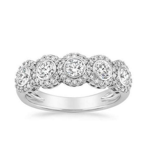 57922 Round Cut 3.10 CT Diamond Wedding Band, 14K White Gold - Size 6.5