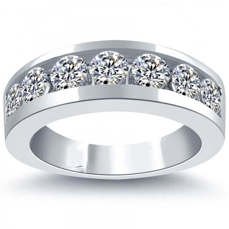 57926 Round Cut 2.80 CT Diamond Womens Wedding Band, 14K White Gold - Size 6.5