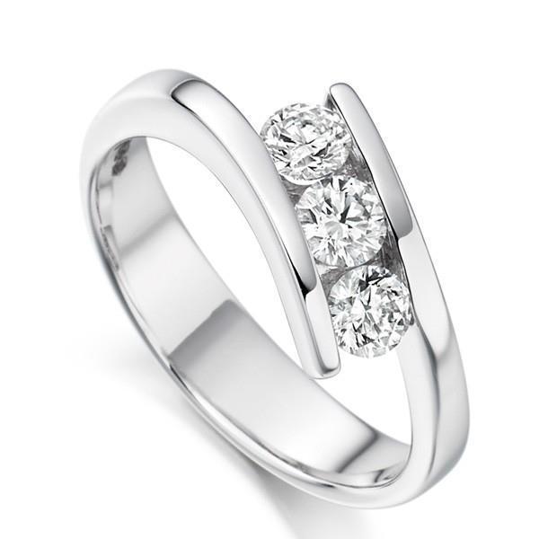 57940 2.25 CT Three Stone Diamond Wedding Ring, 14K White Gold - Size 6.5