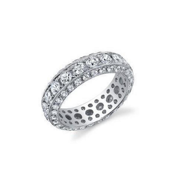 57963 6 CT Round Cut Diamonds Eternity Wedding Band, 14K White Gold - Size 6.5