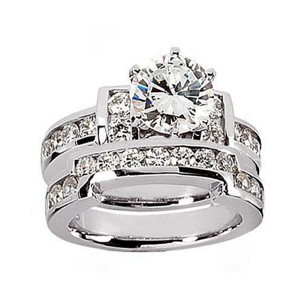 5899 2.66 CT 14K White Gold Womens Diamond Engagement Ring Set, Size 6.5