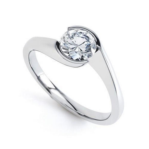 59004 Solitaire Bezel Set 1.25 CT Diamond Engagement Ring, White Gold - Size 6.5