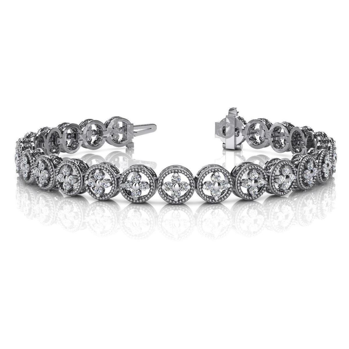 59027 5 CT Round Diamond Cross Link Circle Bracelet, 14K White Gold