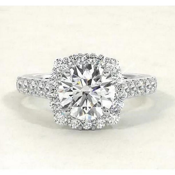 59051 4.50 CT Vintage Style Diamond Halo Ring, 14K White Gold - Size 6.5