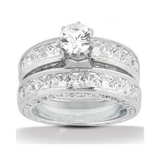 5912 Diamond 4.76 CT Princess & Round Cut Engagement Ring, 14K White Gold - Size 6.5