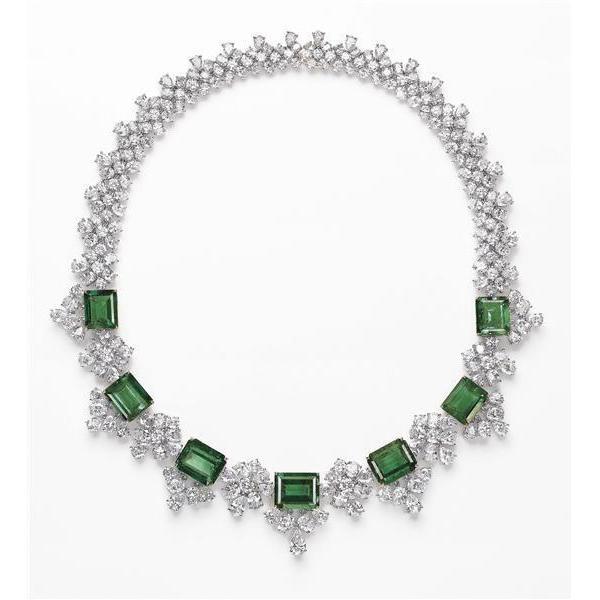 Picture of Harry Chad Enterprises 59193 Emerald & Diamonds 30 CT Ladies Necklace&#44; 14K White Gold