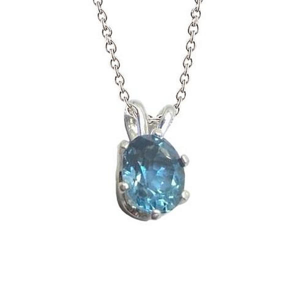 59204 Solitaire 10 CT Blue Topaz Gemstone Pendant, 14K White Gold