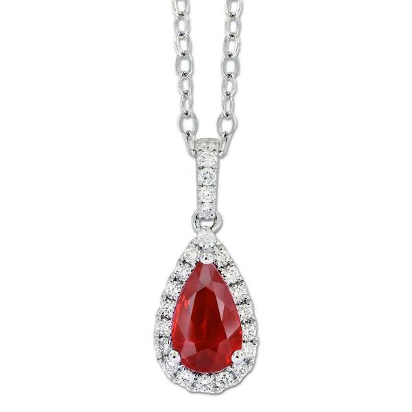 Pear Shape Ruby & Diamond 5.50 CT Necklace Pendant, 14K White Gold