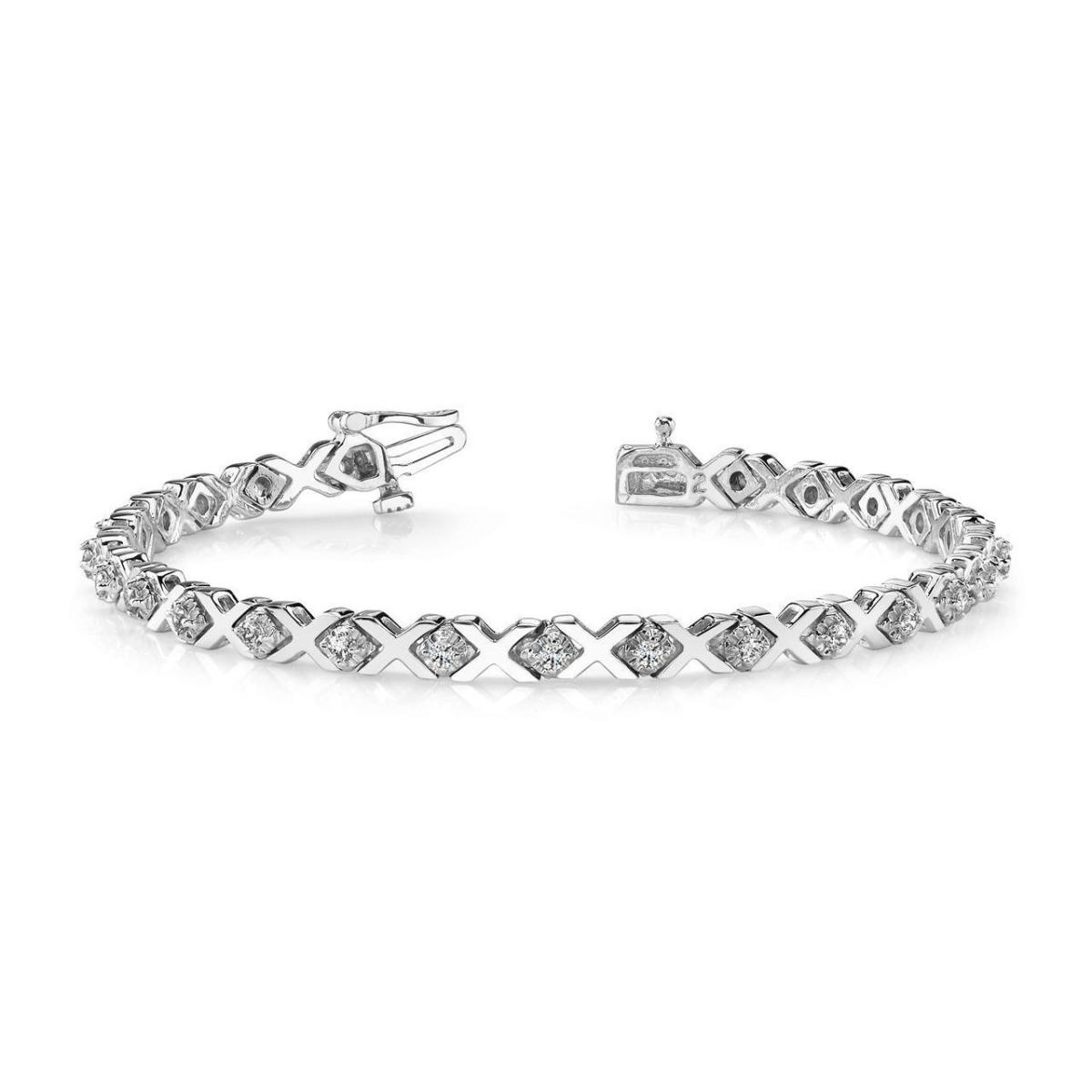 3.75 CT Round Prong Set Diamond X Style Bracelet, 14K White Gold
