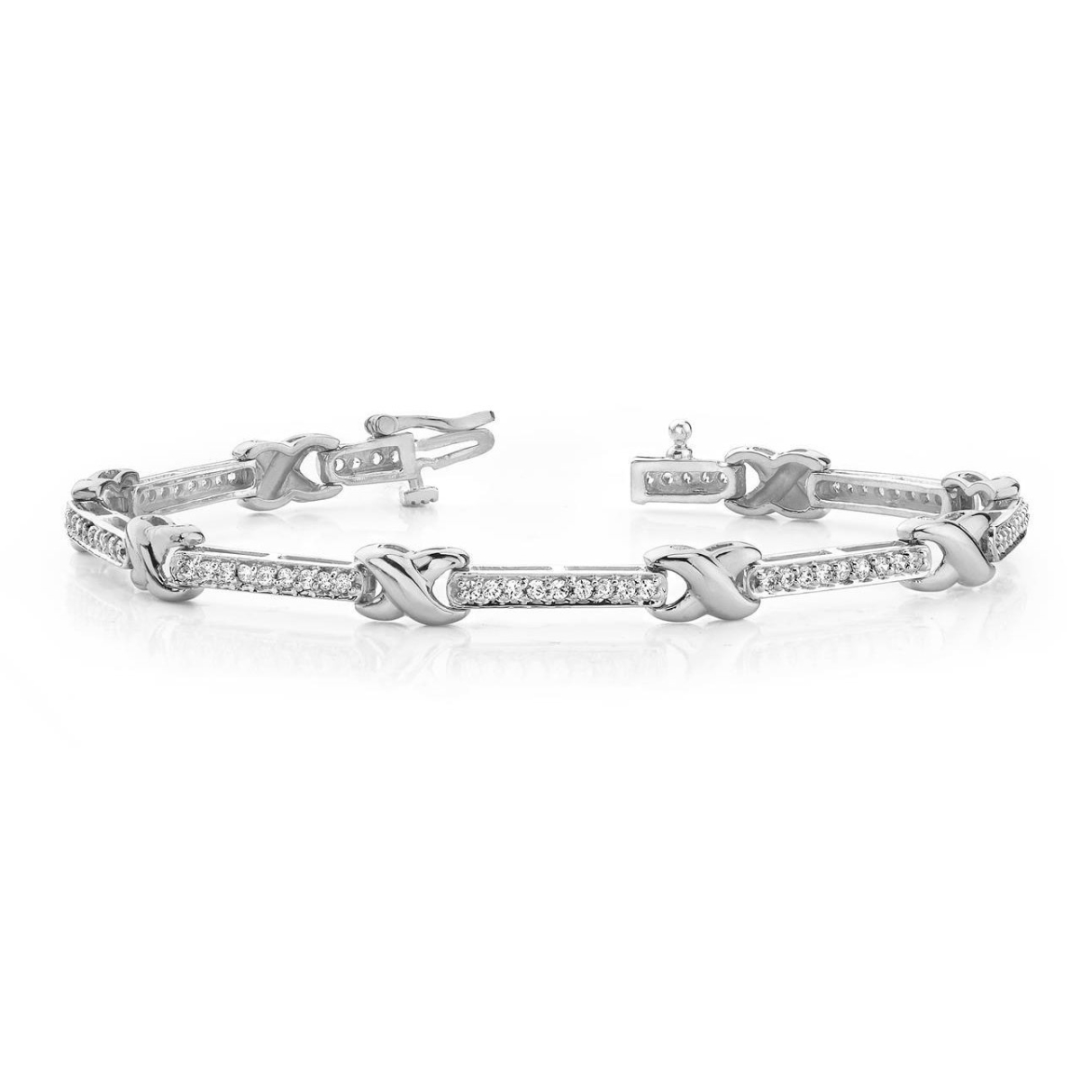 60102 5.75 CT Round Cut Diamonds Wavy X Style Bracelet, 14K White Gold