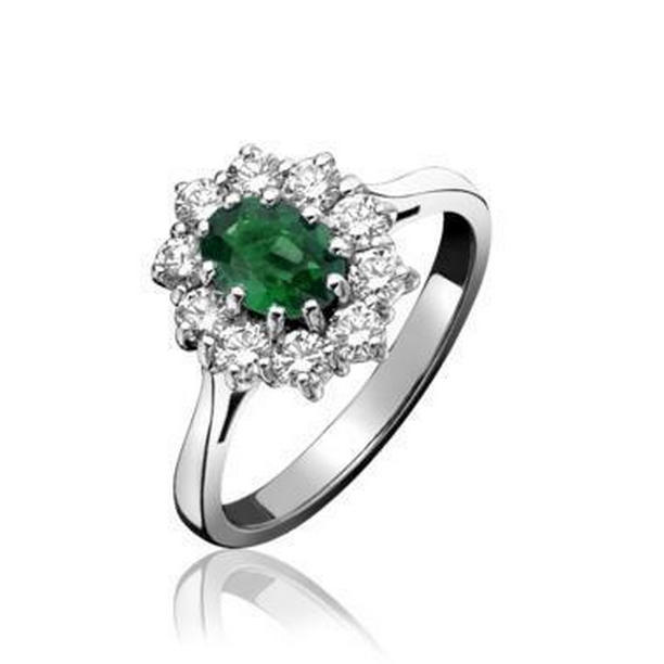 5.25 CT Emerald & Diamonds Engagement Ring, 14K White Gold - Size 6.5