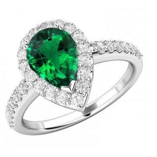 60107 9.50 CT Emerald & Diamonds Wedding Ring, 14K White Gold - Size 6.5