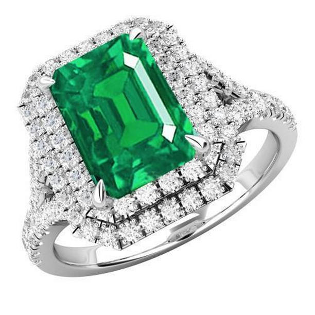 60109 Emerald & Diamonds 11.75 CT Anniversary Ring, 14K White Gold - Size 6.5