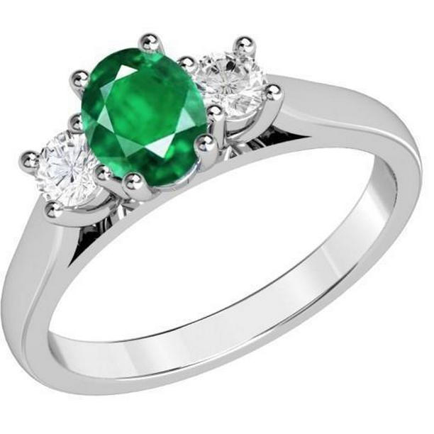 60110 Three Stone 10.50 CT Emeralds & Diamonds Wedding Ring, 14K Gold - Size 6.5