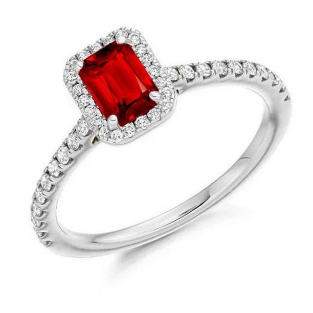 60115 Ruby & Diamonds Prong Set 6.25 CT Ring, 14K White Gold - Size 6.5