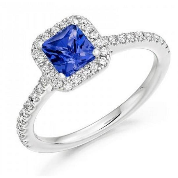 60120 5.30 CT Tanzanite with Diamonds Ring, 14K White Gold - Size 6.5