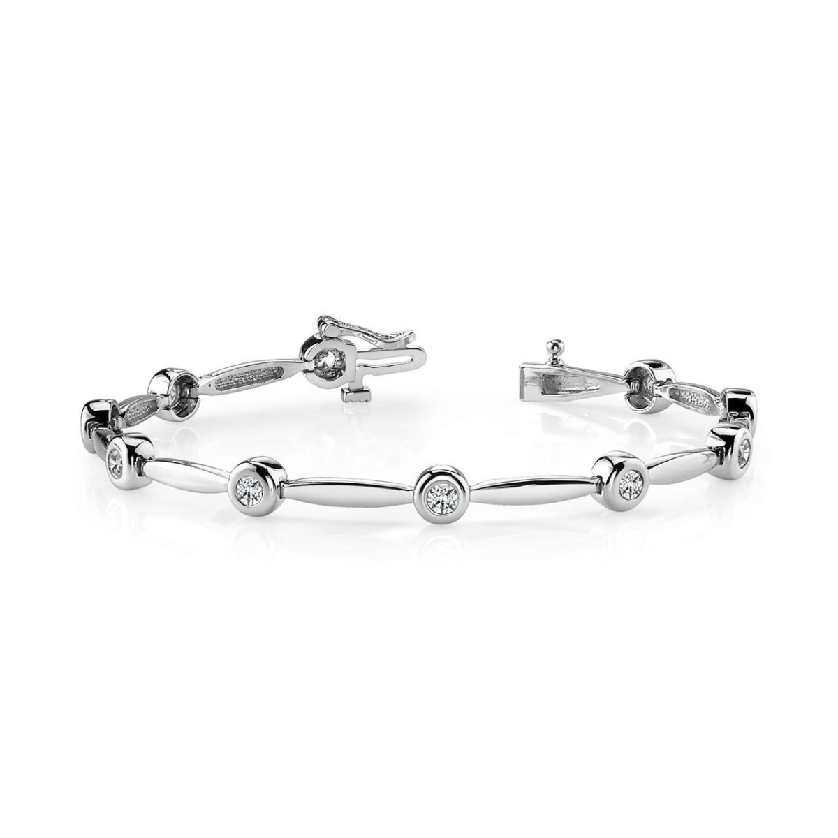 60128 2.5 CT Round Cut Diamonds Shiny Link Bracelet, 14K White Gold