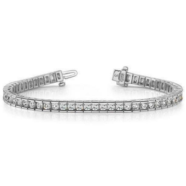 60131 Channel Set 6.60 CT Round Diamond Solid Tennis Bracelet, 14K White Gold