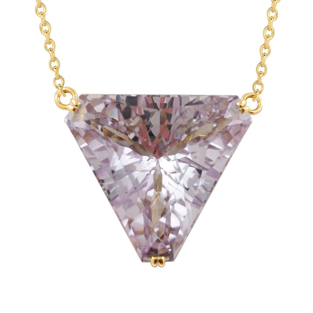 Picture of Harry Chad Enterprises 60922 Big Solitaire Trilliant Cut Pink Kunzite Necklace Pendant&#44; 14K Gold