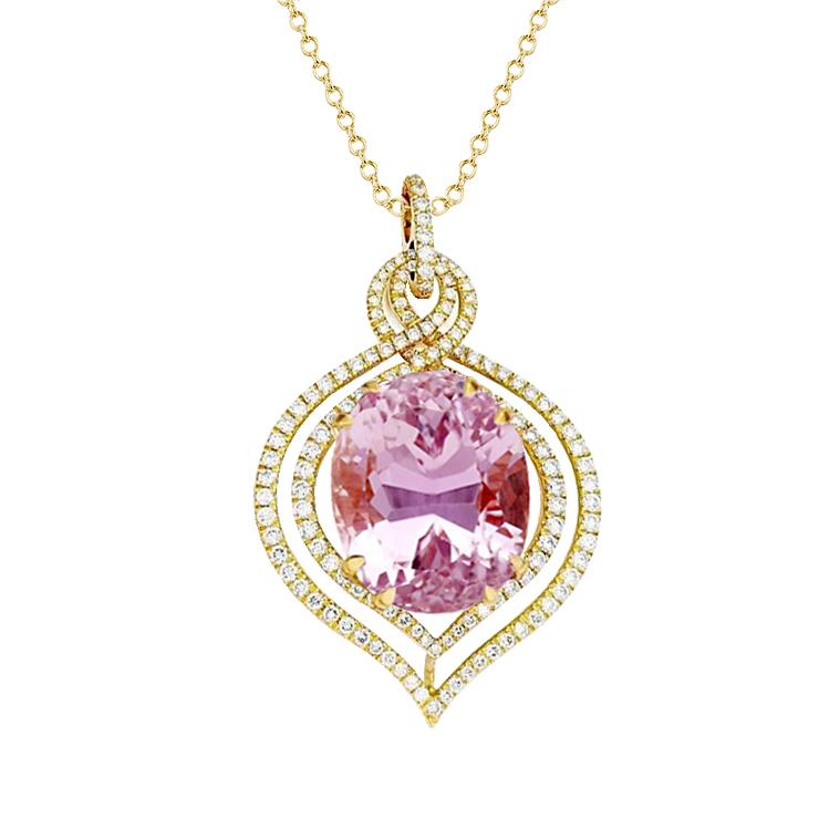 Picture of Harry Chad Enterprises 60923 14K Yellow Gold Ladies Pink Kunzite Gemstone Diamond Pendant