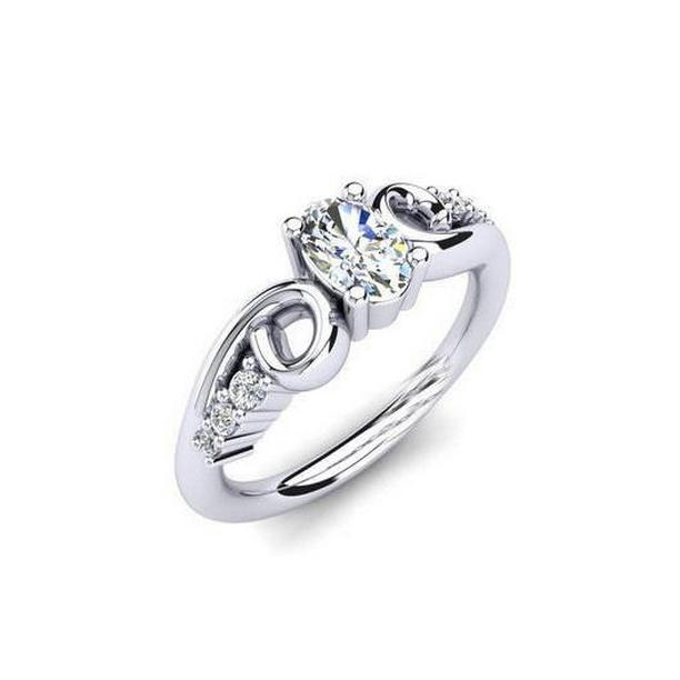 60934 Oval & Round Cut 1.50 CT Diamond Engagement Ring, 14K White Gold - Size 6.5