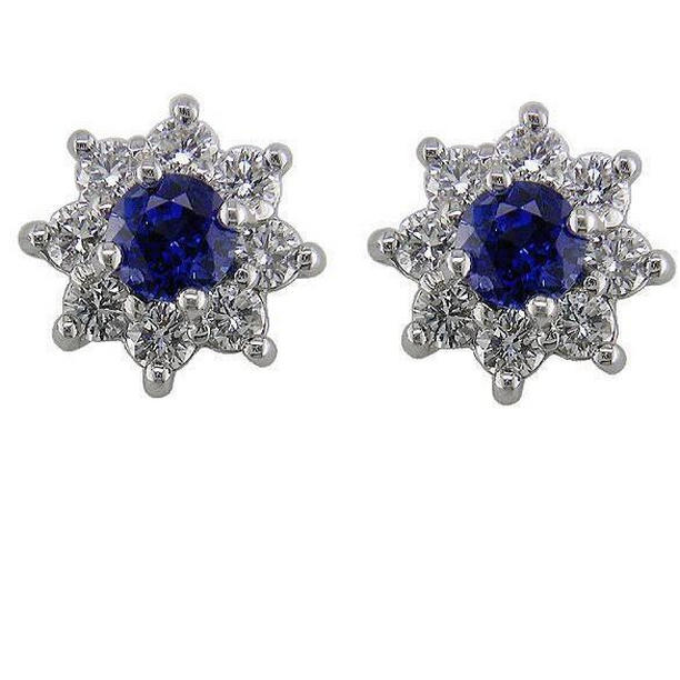 Blue Sapphire & Diamonds 5.40 CT Lady Stud Earrings, 14K White Gold