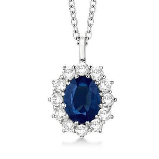 60945 2.70 CT Oval Blue Sapphire with Diamonds Pendant Necklace, White Gold