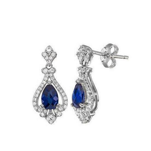 2.62 CT Pear Blue Sapphire Diamond Stud Earring, Gold