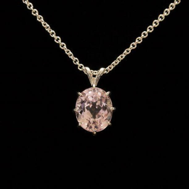 60949 15 CT Solitaire Oval Cut Pink Kunzite Necklace Pendant, 14K White Gold