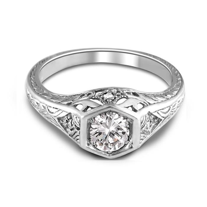 60951 1.50 CT Diamonds Antique Look Wedding Ring, 14K White Gold - Size 6.5
