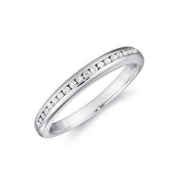 60972 0.60 CT Round Diamond Half Eternity Wedding Band, 14K White Gold - Size 6.5