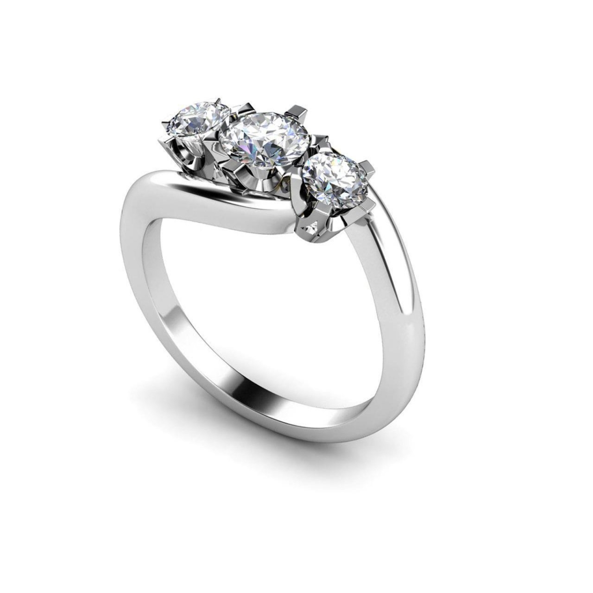 60986 Three Stone Prong Set Round Cut 1.60 CT Diamonds Wedding Ring, Size 6.5