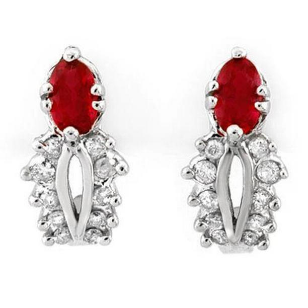 3 CT Oval Cut Red Sapphire & Diamond Stud Earring, 14K White Gold