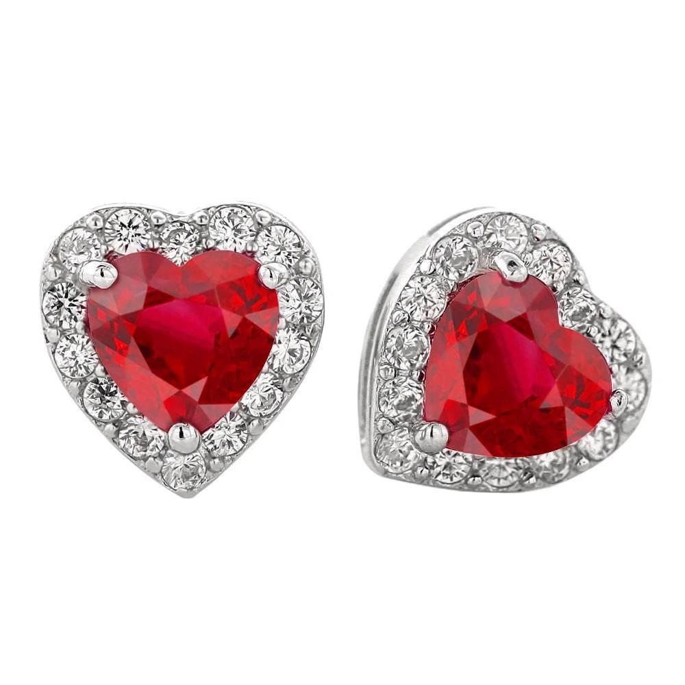 61664 6.50 CT Ruby with Diamonds Lady Stud Earring, 14K White Gold