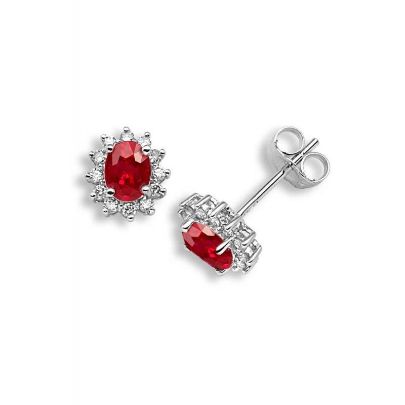 14K White Gold Ruby & Diamonds 4.80 CT Lady Stud Earrings