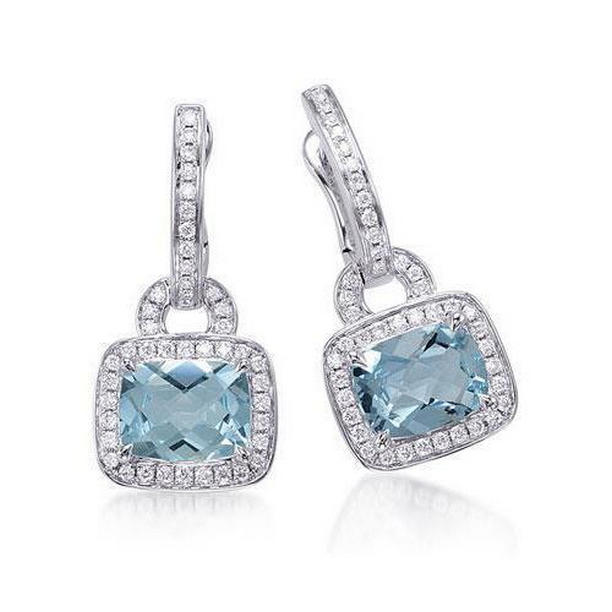 6.50 CT Womens Aquamarine & Diamonds Dangle Earrings, White Gold