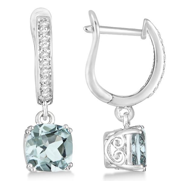 Blue Aquamarine & Diamonds 6.10 CT Dangle Earrings, 14K White Gold