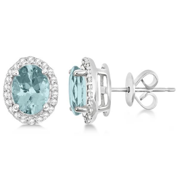 White Gold Lady 5.80 CT Aquamarine & Diamonds Stud Earrings