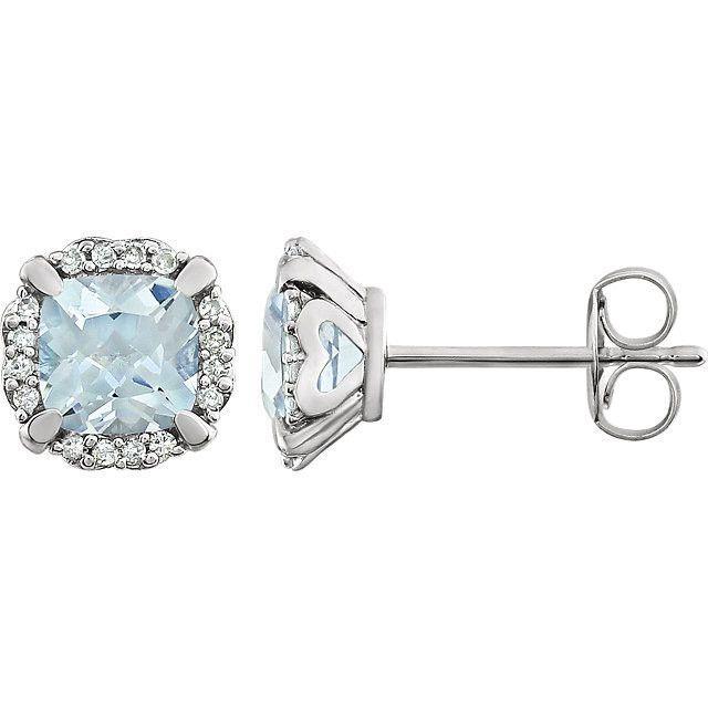 61680 5.20 CT Aquamarine & Diamonds Studs, 14K White Gold