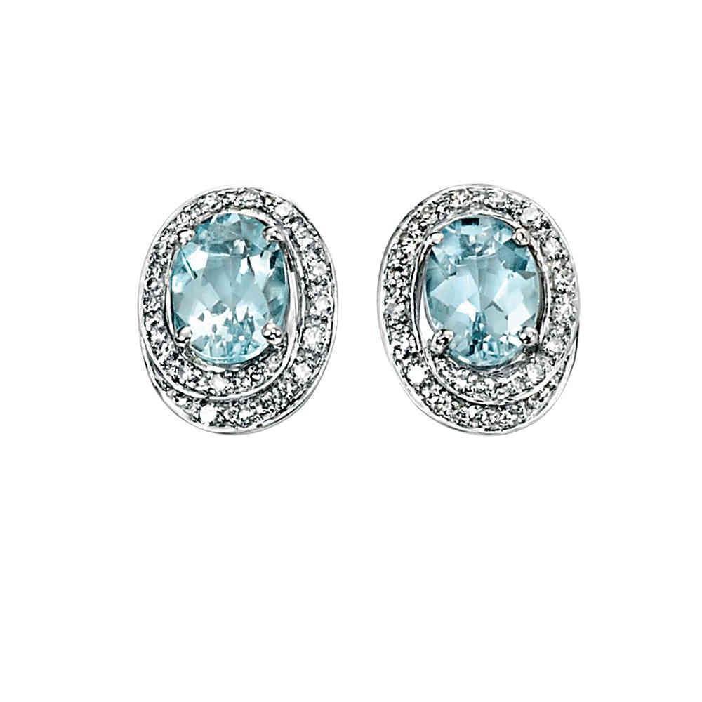4.50 CT Aquamarine & Diamonds Lady Stud Earring, 14K White Gold
