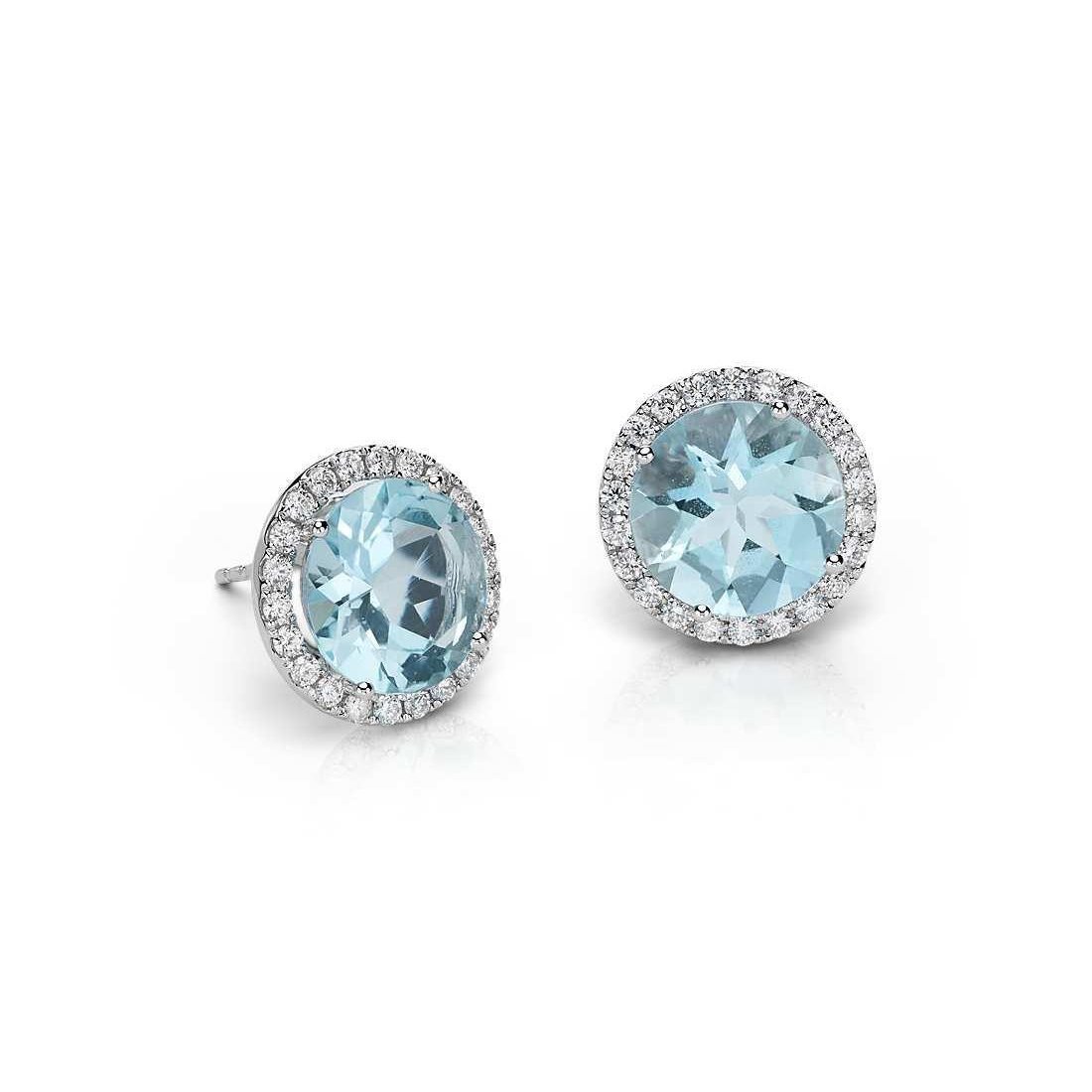 14K White Gold 5.70 CT Aquamarine with Diamond Stud Earring