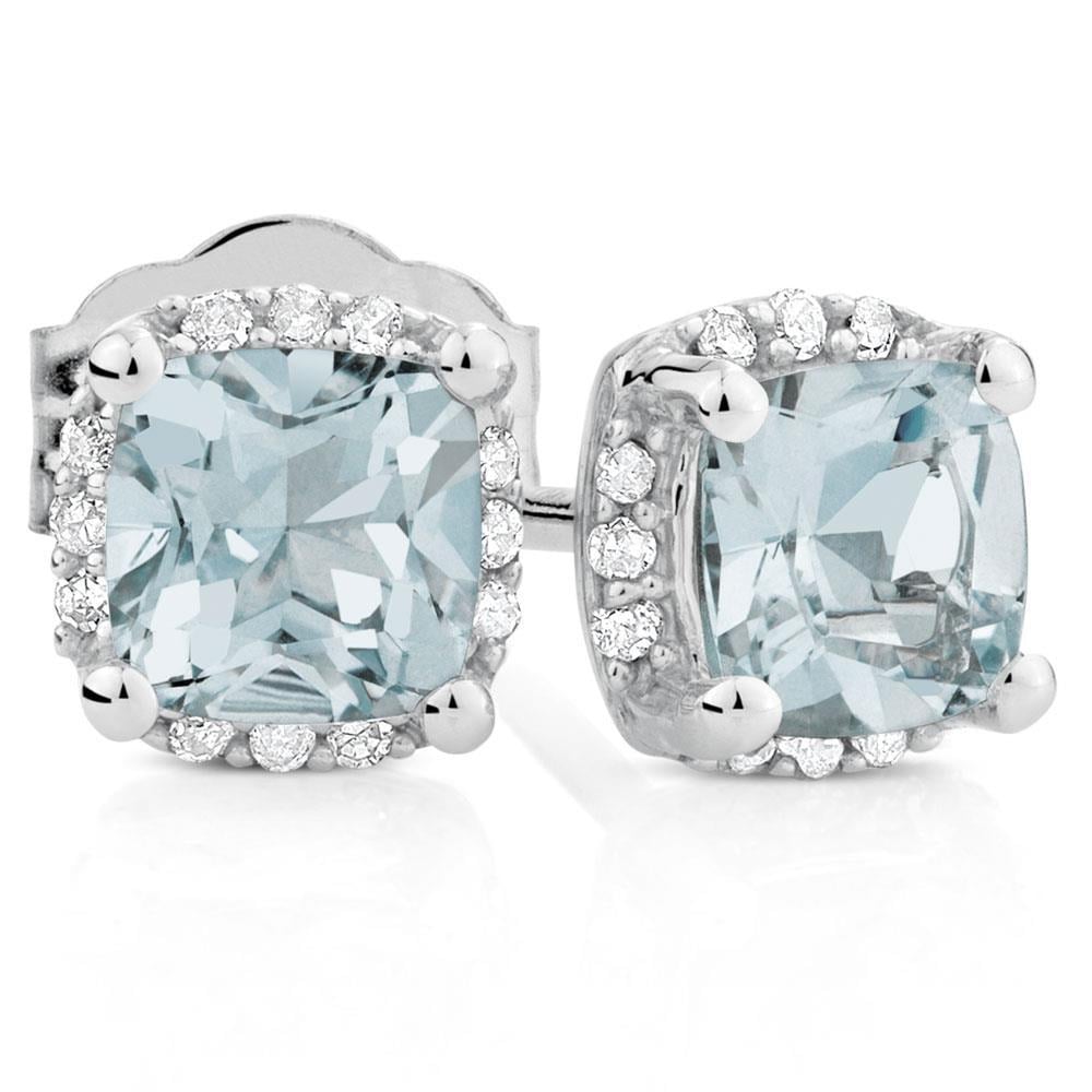 Aquamarine & Diamonds Halo 6.80 CT Stud Earrings