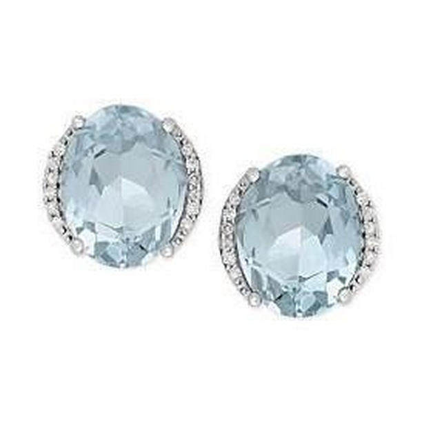 6.36 CT Aquamarine with Diamonds Stud Earrings, 14K White Gold