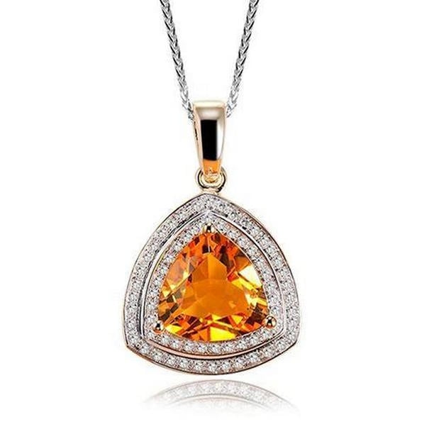 Picture of Harry Chad Enterprises 61705 Trillion Shape Citrine with Round Diamonds 17.50 CT Pendant, 14K Gold