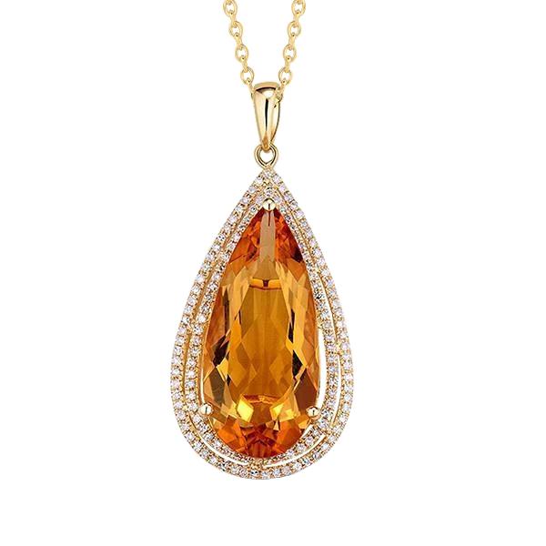 Picture of Harry Chad Enterprises 61707 14K Yellow Gold Pear Citrine with Round Diamonds 21 CT Pendant