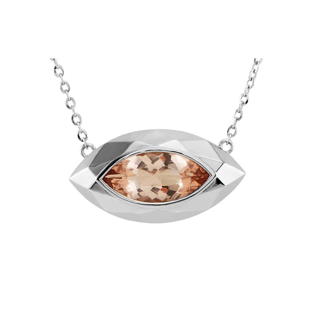 61720 Bezel Set Marquise Cut 16 CT Solitaire Morganite Pendant, White Gold