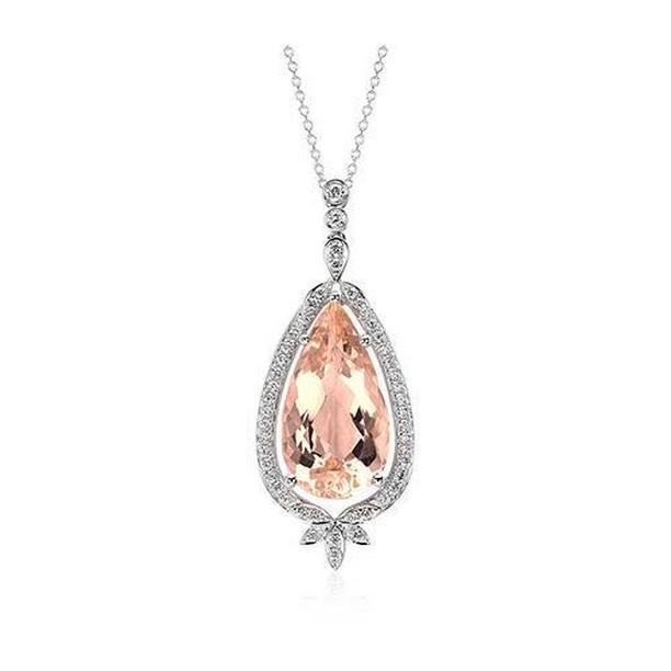 61725 14K White Gold 13.75 CT Morganite & Diamonds Lady Pendant