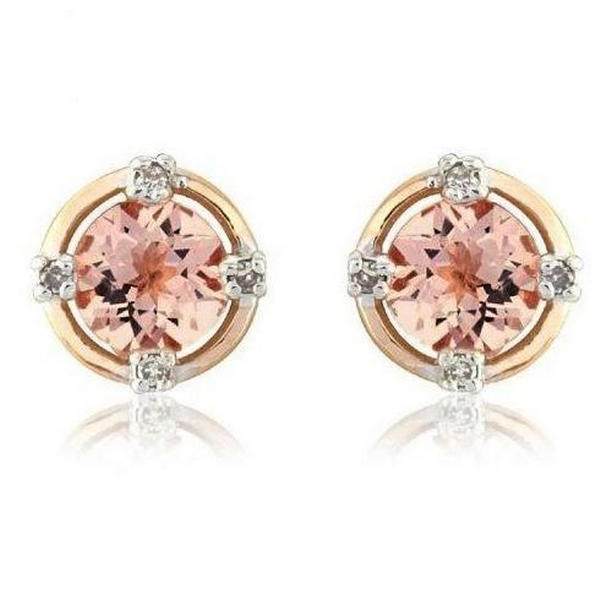 Gold 14K 10.40 CT Morganite with Diamonds Stud Earrings